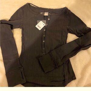 Free People ❤️ BLACK  Henley Long Sleeve -NWT